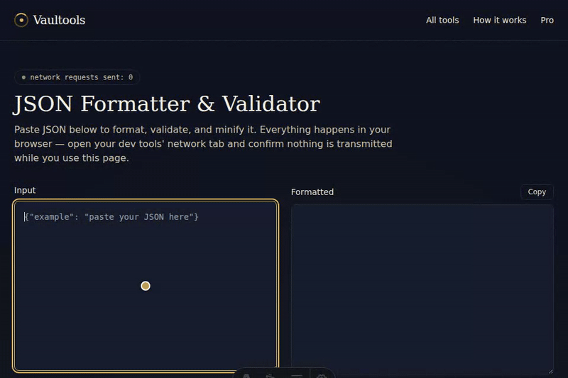Preview of the JSON Formatter tool